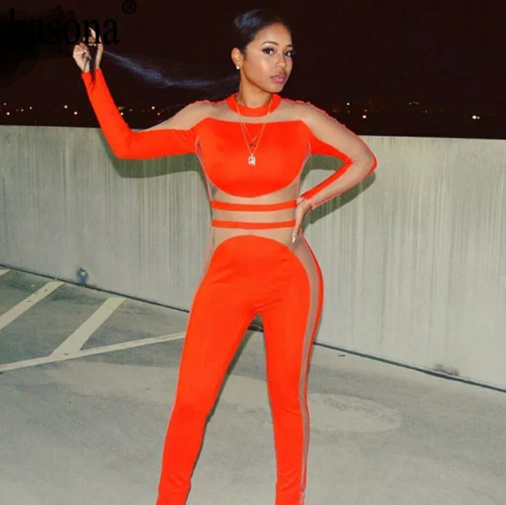 Red sheer jumpsuit